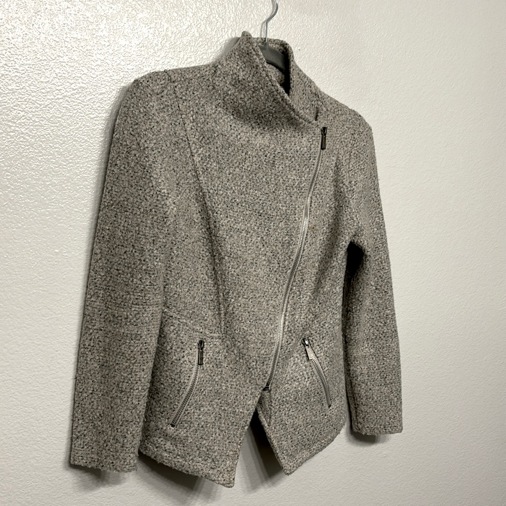 Wool Blend Grey Moto Jacket
